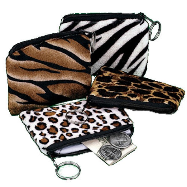 6-Pack Safari Print Plush Coin Purse Keychains