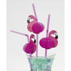 12-Pack Tissue 3D Flamingo Tropical Luau Beach Party Straws