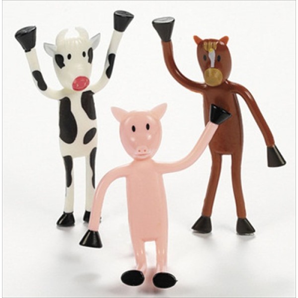 24 Pack Bendable Farm Animals Party Bag Fillers Barnyard Toy Cows Pigs Horses