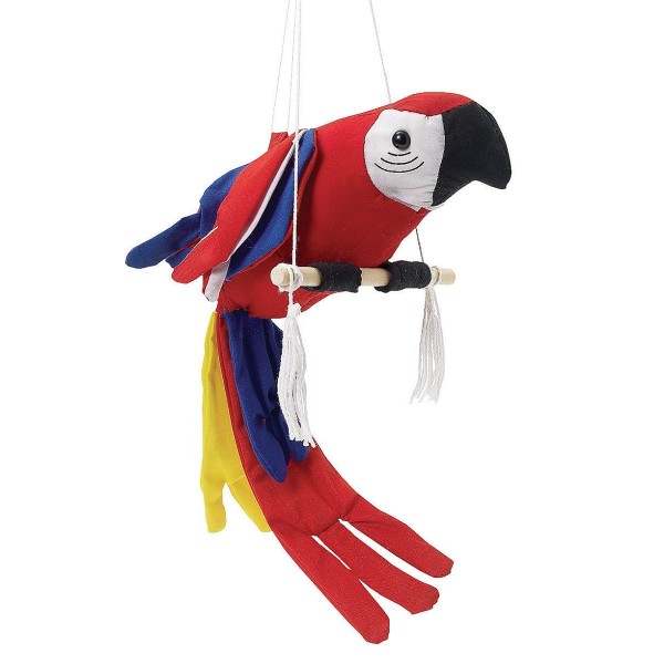 Cloth Parrot on Swing Perch 21" Hanging Tropical Luau Tiki Bar Party Decor