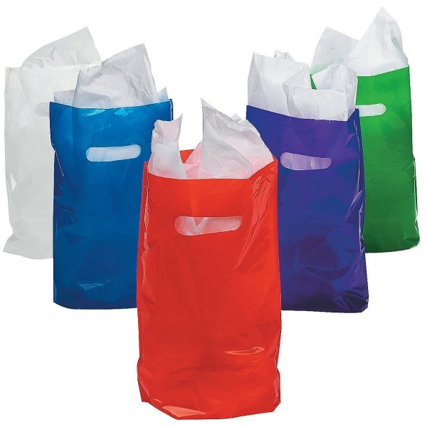 24pc Assorted Color Plastic Party Favor Bags 8.5x12 Goodie Treat Gift Sacks