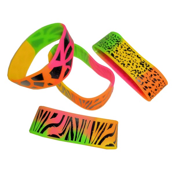 Zoo Animal Rainbow Safari Print Wide Rubber Bracelets