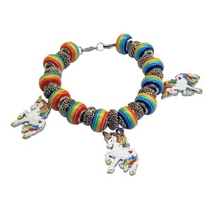 RTD-3931 : Magical Unicorn Rainbow Charm Bracelet at Zoo Animal Party . com