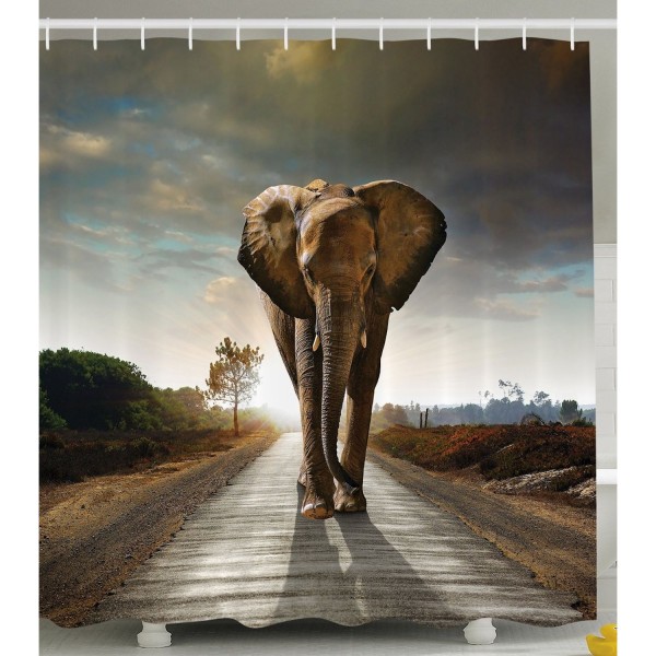 Elephant Safari Shower Curtain Waterproof Fabric Strolling Animal 71x71 Elephant Safari Shower Curtain Waterproof Fabric Strolling Animal 71x71