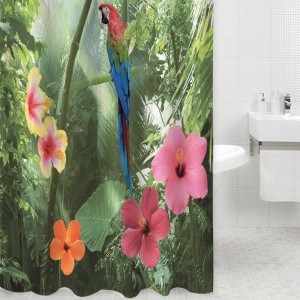 RTD-4111 : Tropical Forest Parrot Shower Curtain at Zoo Animal Party . com